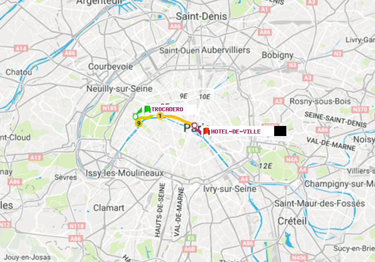plan itinéraire ratp de Trocadéro à Hôtel de Ville