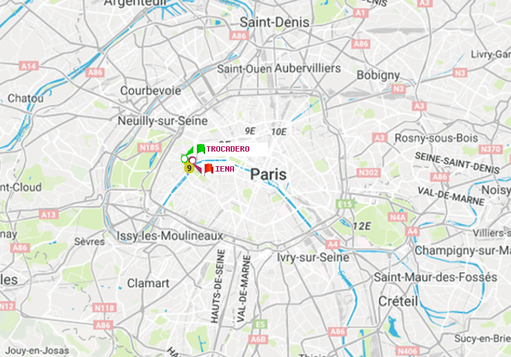 plan itinéraire ratp de Trocadéro à Iéna