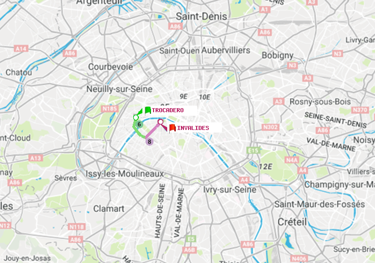 plan itinéraire ratp de Trocadéro à Invalides
