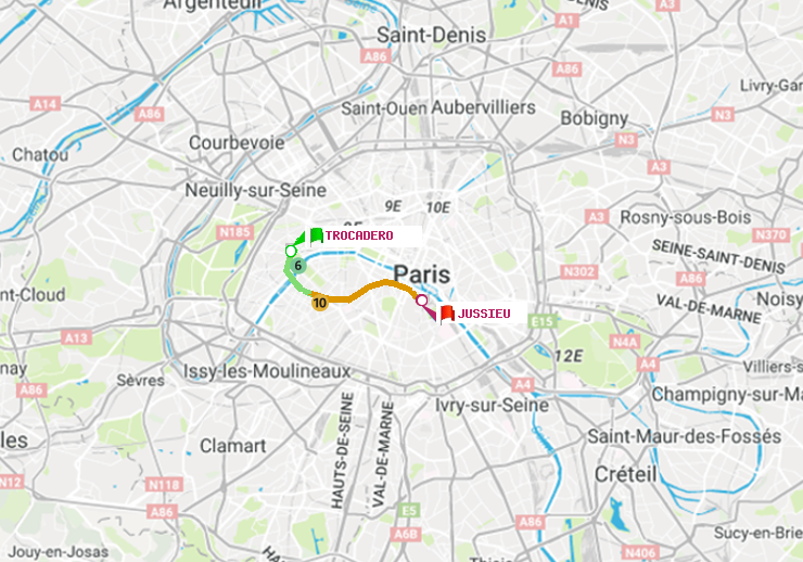 plan itinéraire ratp de Trocadéro à Jussieu