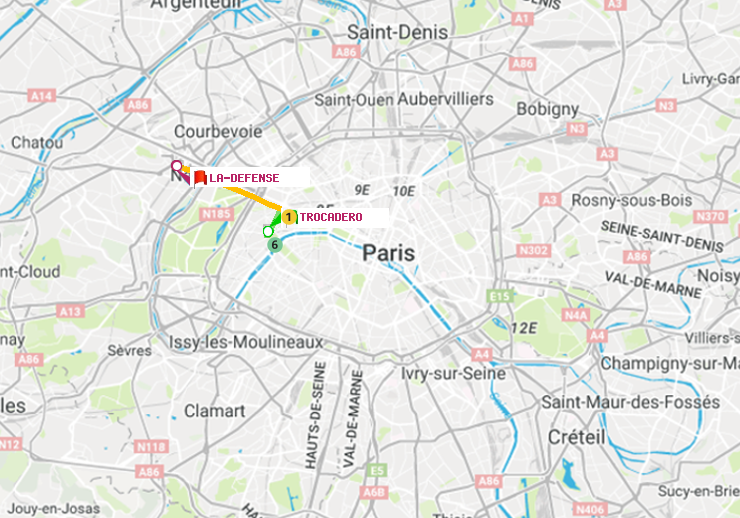plan itinéraire ratp de Trocadéro à La Défense (Grande Arche)