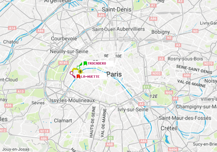 plan itinéraire ratp de Trocadéro à La Muette