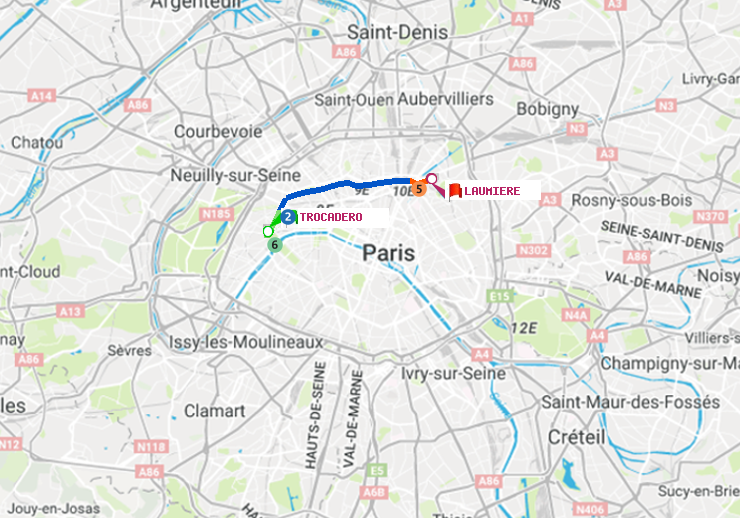 plan itinéraire ratp de Trocadéro à Laumière