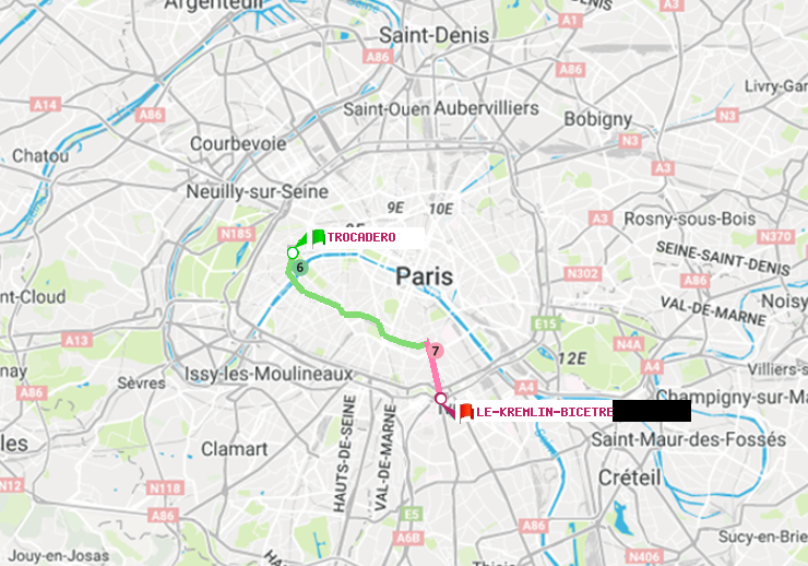 plan itinéraire ratp de Trocadéro à Le Kremlin-Bicêtre