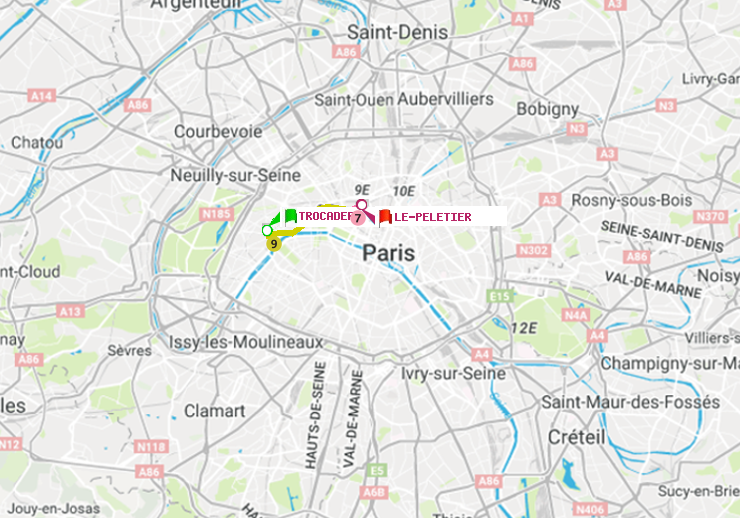 plan itinéraire ratp de Trocadéro à Le Peletier