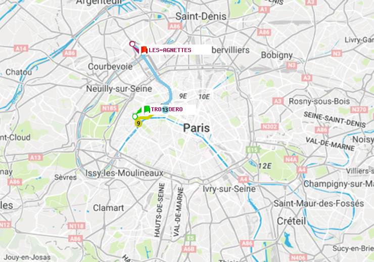 plan itinéraire ratp de Trocadéro à Les Agnettes
