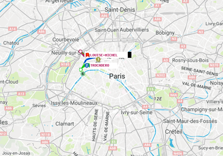 plan itinéraire ratp de Trocadéro à Louise Michel