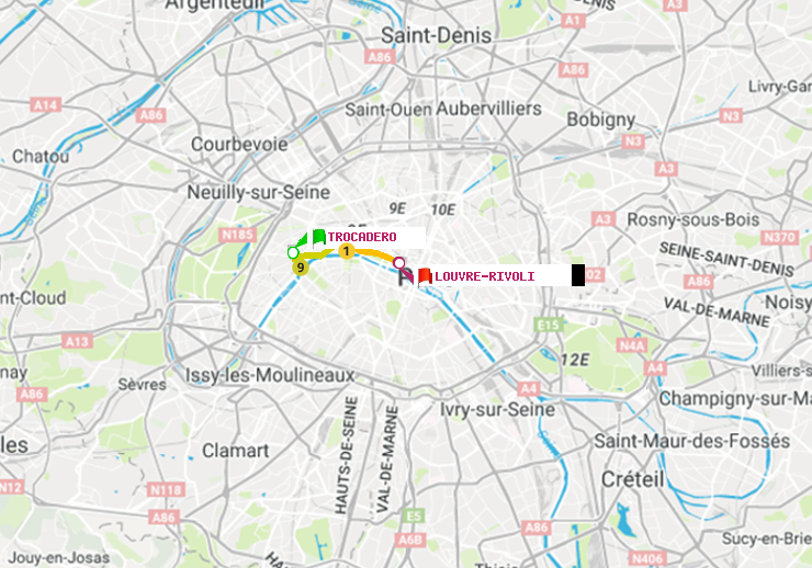 plan itinéraire ratp de Trocadéro à Louvre-Rivoli