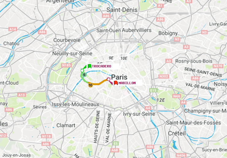 plan itinéraire ratp de Trocadéro à Mabillon