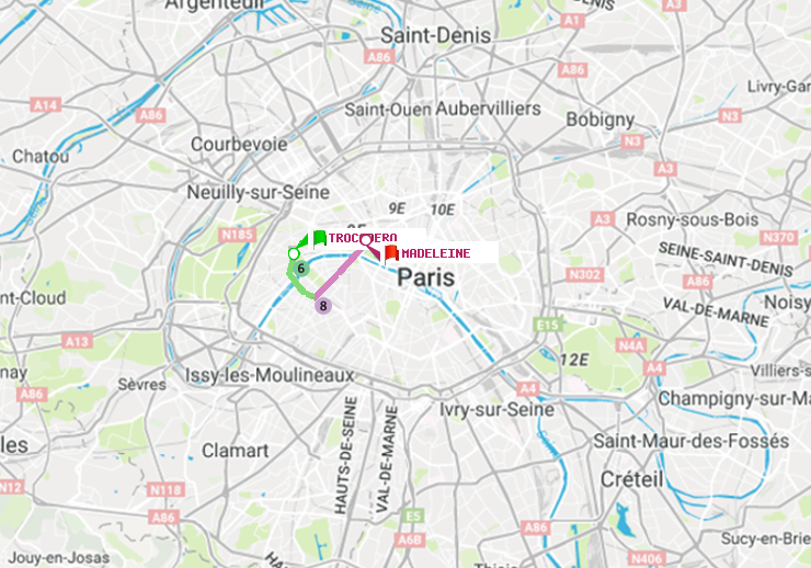 plan itinéraire ratp de Trocadéro à Madeleine