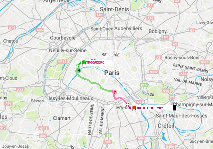 plan itinéraire ratp de Trocadéro à Mairie d