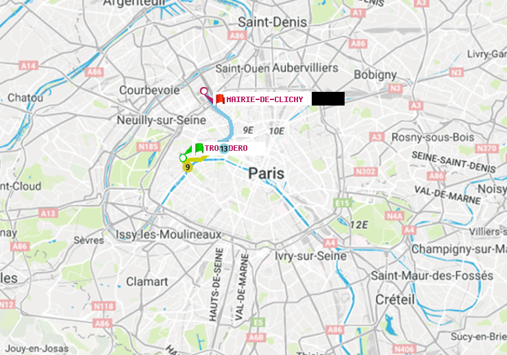 plan itinéraire ratp de Trocadéro à Mairie de Clichy