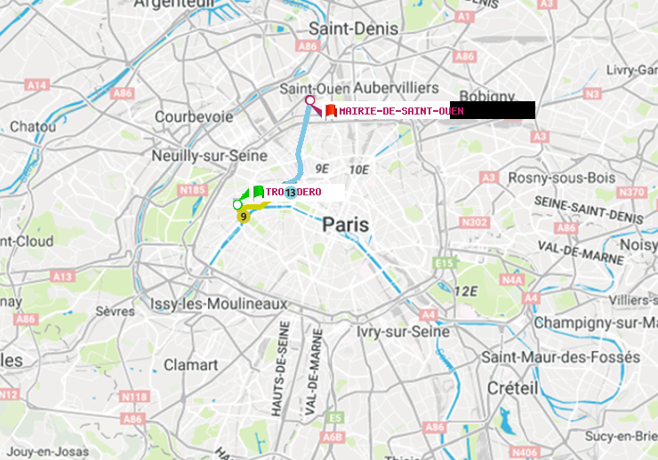 plan itinéraire ratp de Trocadéro à Mairie de Saint-Ouen