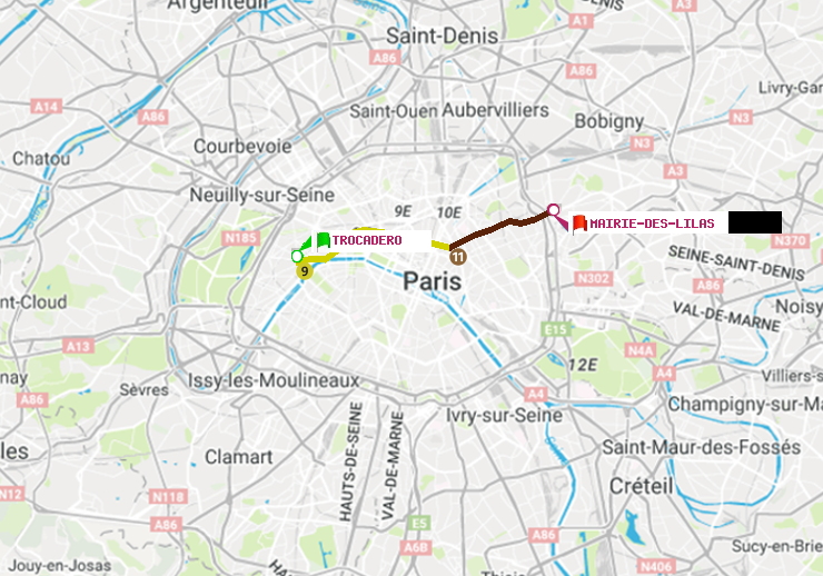 plan itinéraire ratp de Trocadéro à Mairie des Lilas