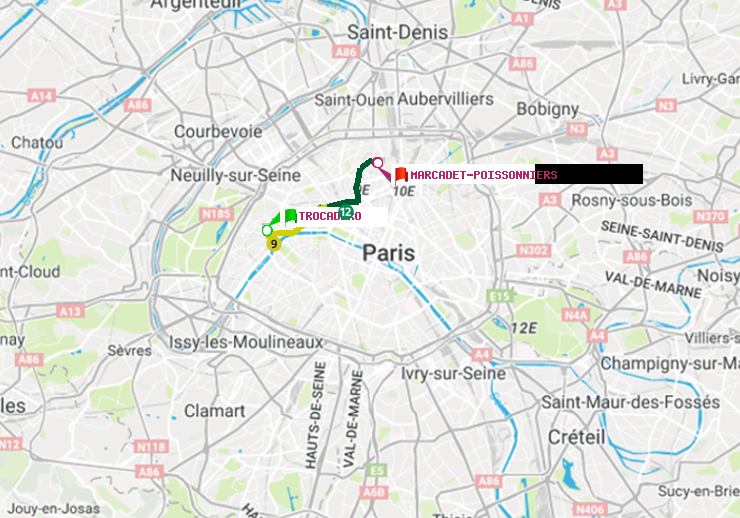 plan itinéraire ratp de Trocadéro à Marcadet-Poissonniers