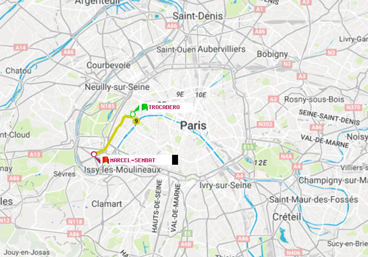 plan itinéraire ratp de Trocadéro à Marcel Sembat