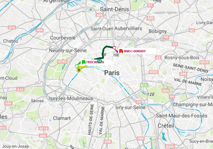 plan itinéraire ratp de Trocadéro à Marx-Dormoy