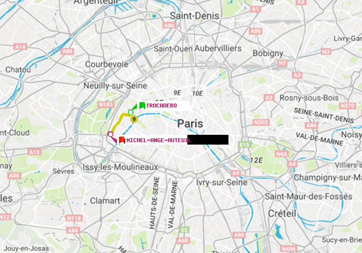 plan itinéraire ratp de Trocadéro à Michel-Ange-Auteuil
