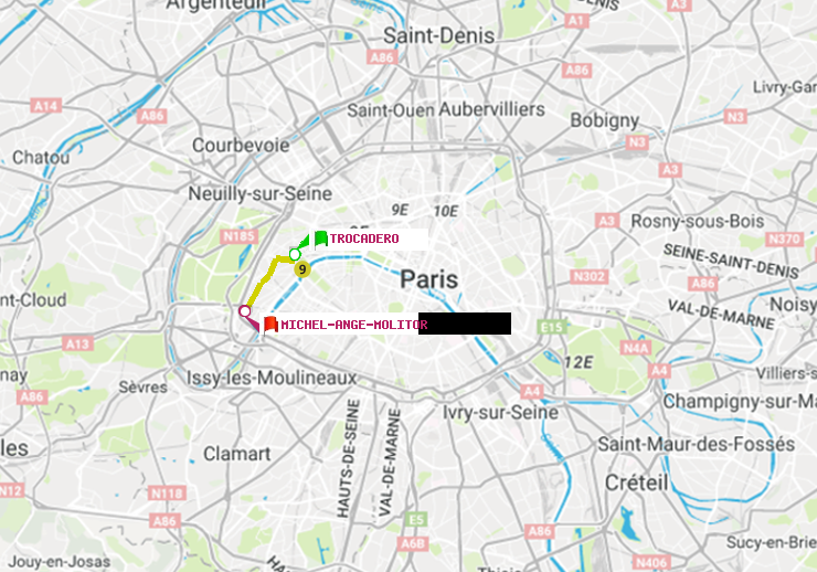 plan itinéraire ratp de Trocadéro à Michel-Ange-Molitor