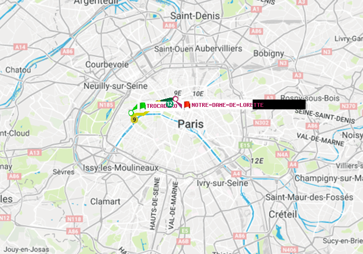 plan itinéraire ratp de Trocadéro à Notre-Dame de Lorette