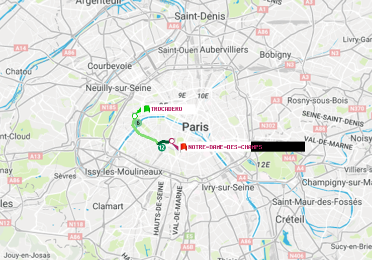 plan itinéraire ratp de Trocadéro à Notre-Dame des Champs