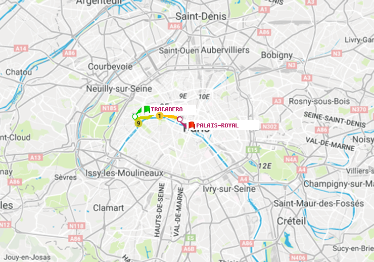 plan itinéraire ratp de Trocadéro à Palais-Royal (Musée du Louvre)
