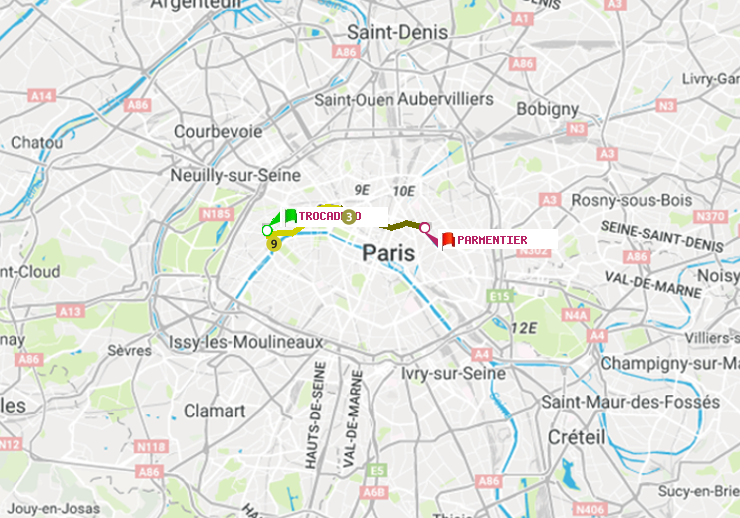 plan itinéraire ratp de Trocadéro à Parmentier