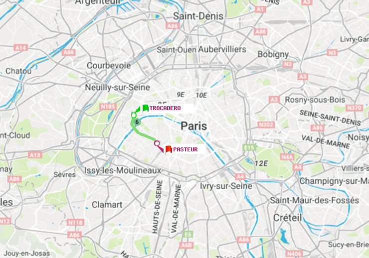 plan itinéraire ratp de Trocadéro à Pasteur