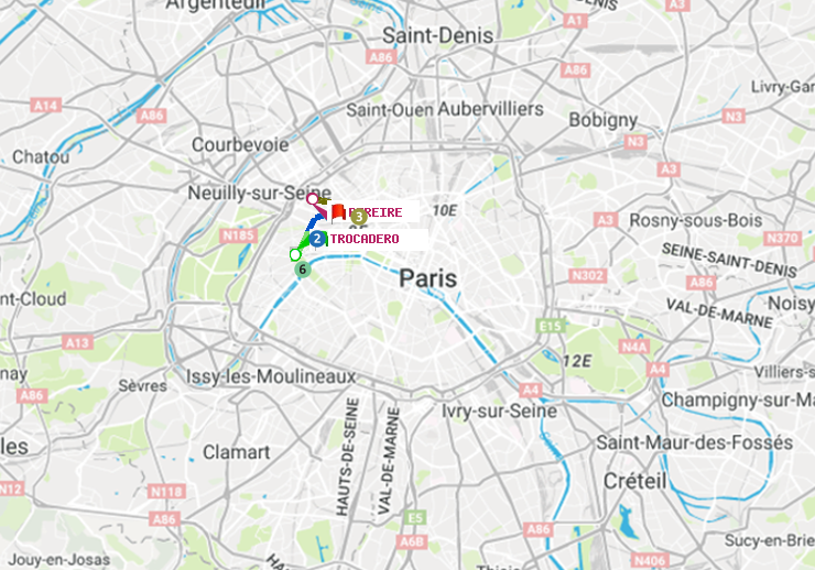 plan itinéraire ratp de Trocadéro à Péreire