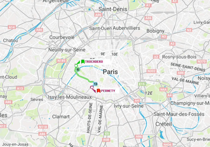plan itinéraire ratp de Trocadéro à Pernety
