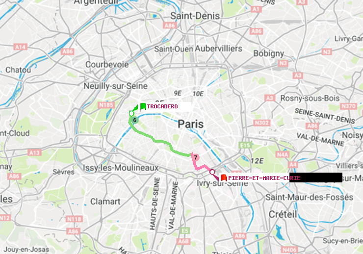 plan itinéraire ratp de Trocadéro à Pierre et Marie Curie