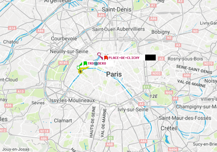 plan itinéraire ratp de Trocadéro à Place de Clichy
