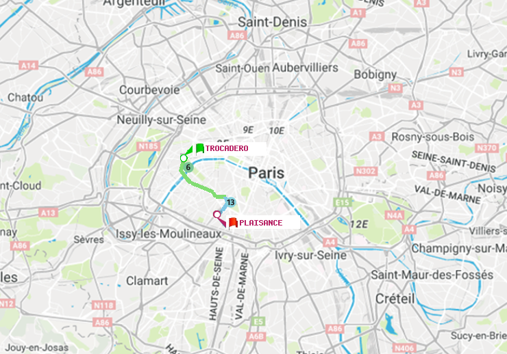 plan itinéraire ratp de Trocadéro à Plaisance
