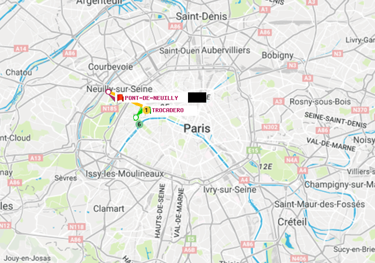 plan itinéraire ratp de Trocadéro à Pont de Neuilly
