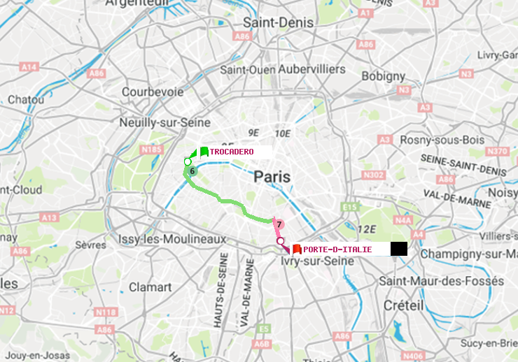 plan itinéraire ratp de Trocadéro à Porte d