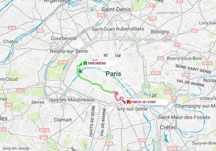 plan itinéraire ratp de Trocadéro à Porte d