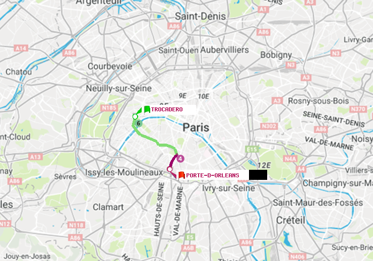plan itinéraire ratp de Trocadéro à Porte d