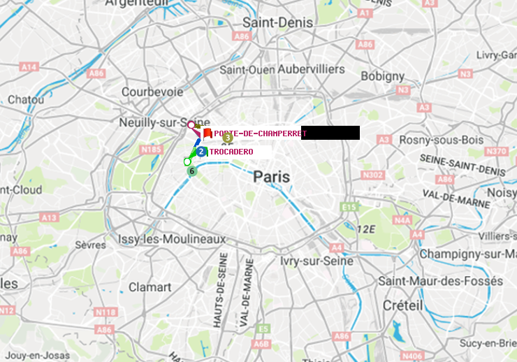 plan itinéraire ratp de Trocadéro à Porte de Champerret