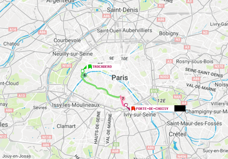 plan itinéraire ratp de Trocadéro à Porte de Choisy