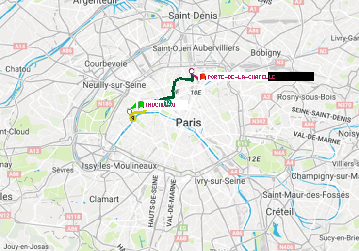plan itinéraire ratp de Trocadéro à Porte de la Chapelle