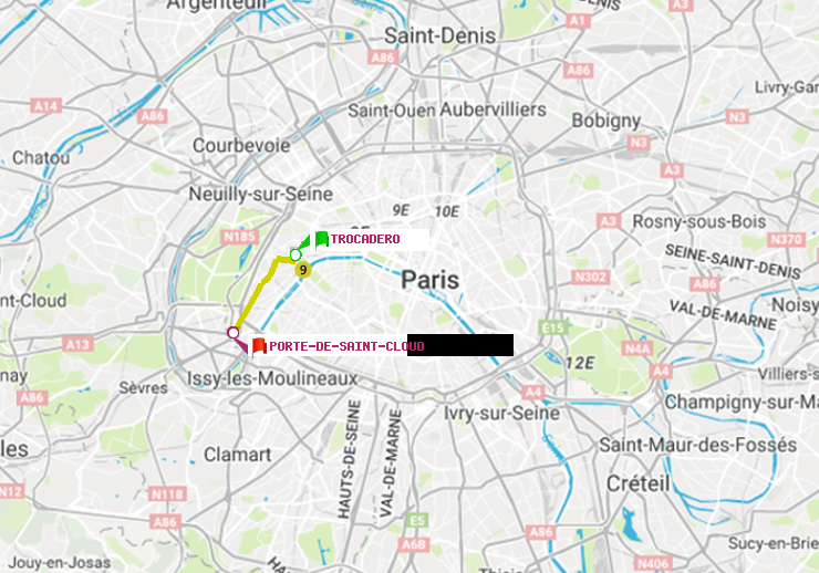 plan itinéraire ratp de Trocadéro à Porte de Saint-Cloud