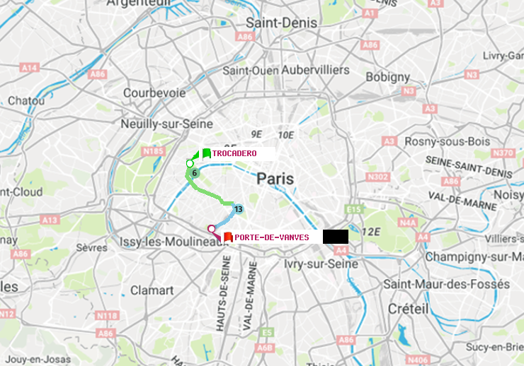plan itinéraire ratp de Trocadéro à Porte de Vanves