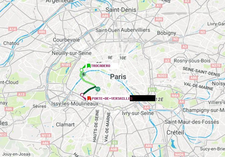 plan itinéraire ratp de Trocadéro à Porte de Versailles