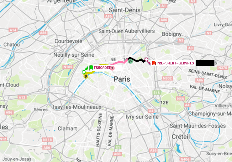 plan itinéraire ratp de Trocadéro à Pré-Saint-Gervais