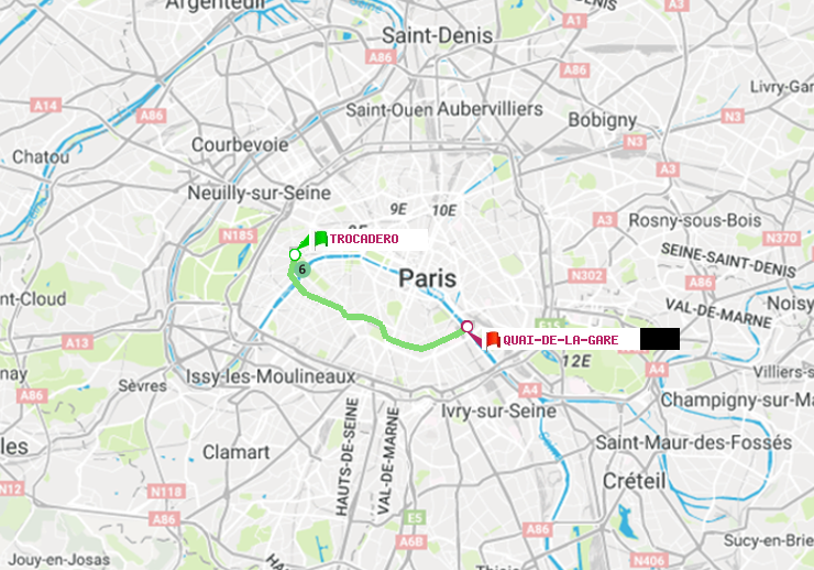 plan itinéraire ratp de Trocadéro à Quai de la Gare