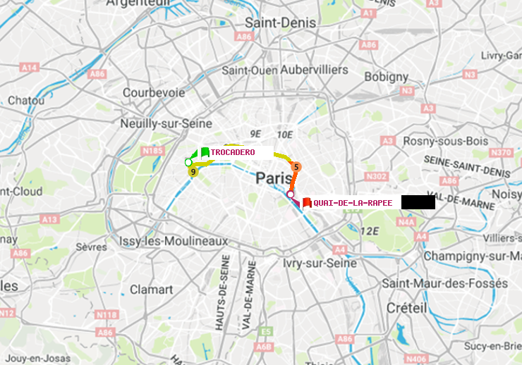plan itinéraire ratp de Trocadéro à Quai de la Rapée