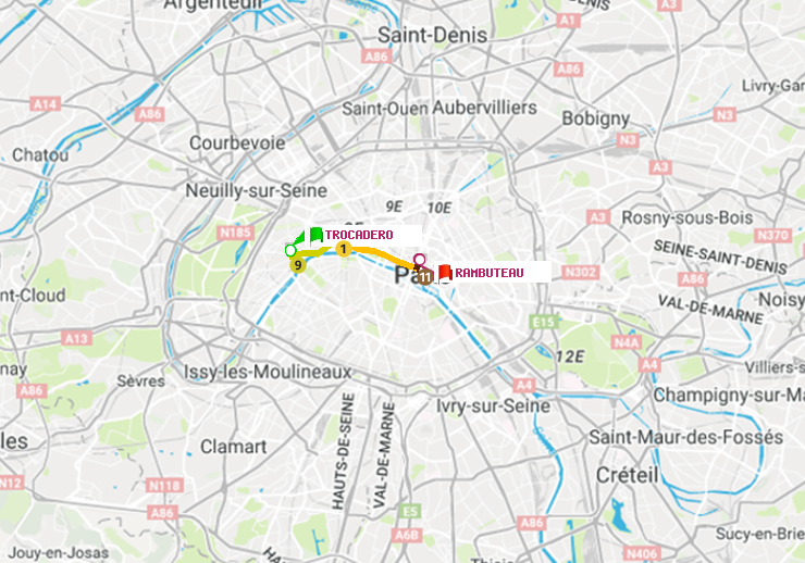 plan itinéraire ratp de Trocadéro à Rambuteau