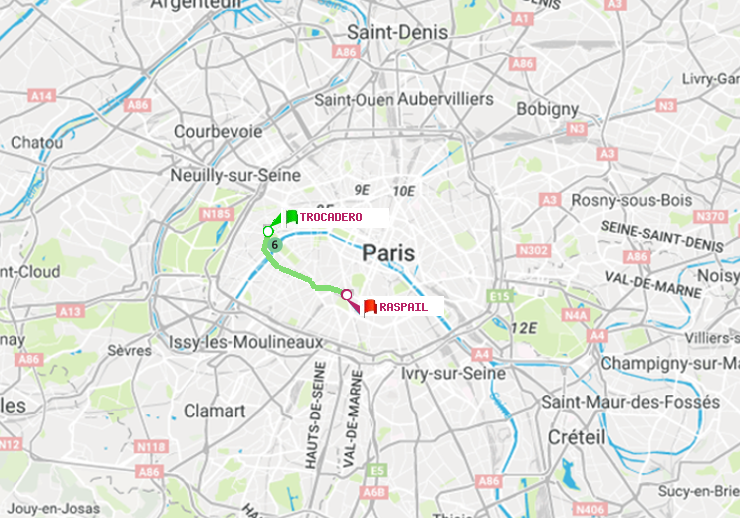 plan itinéraire ratp de Trocadéro à Raspail