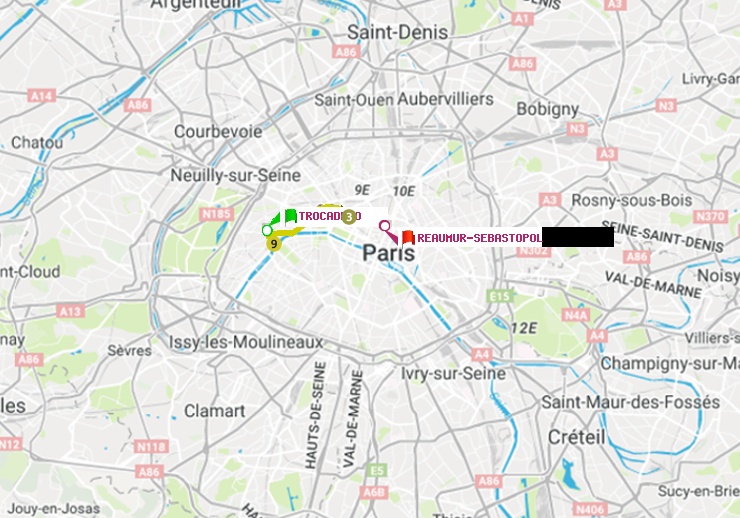 plan itinéraire ratp de Trocadéro à Réaumur-Sébastopol