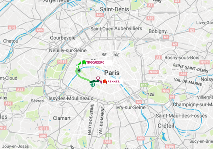 plan itinéraire ratp de Trocadéro à Rennes